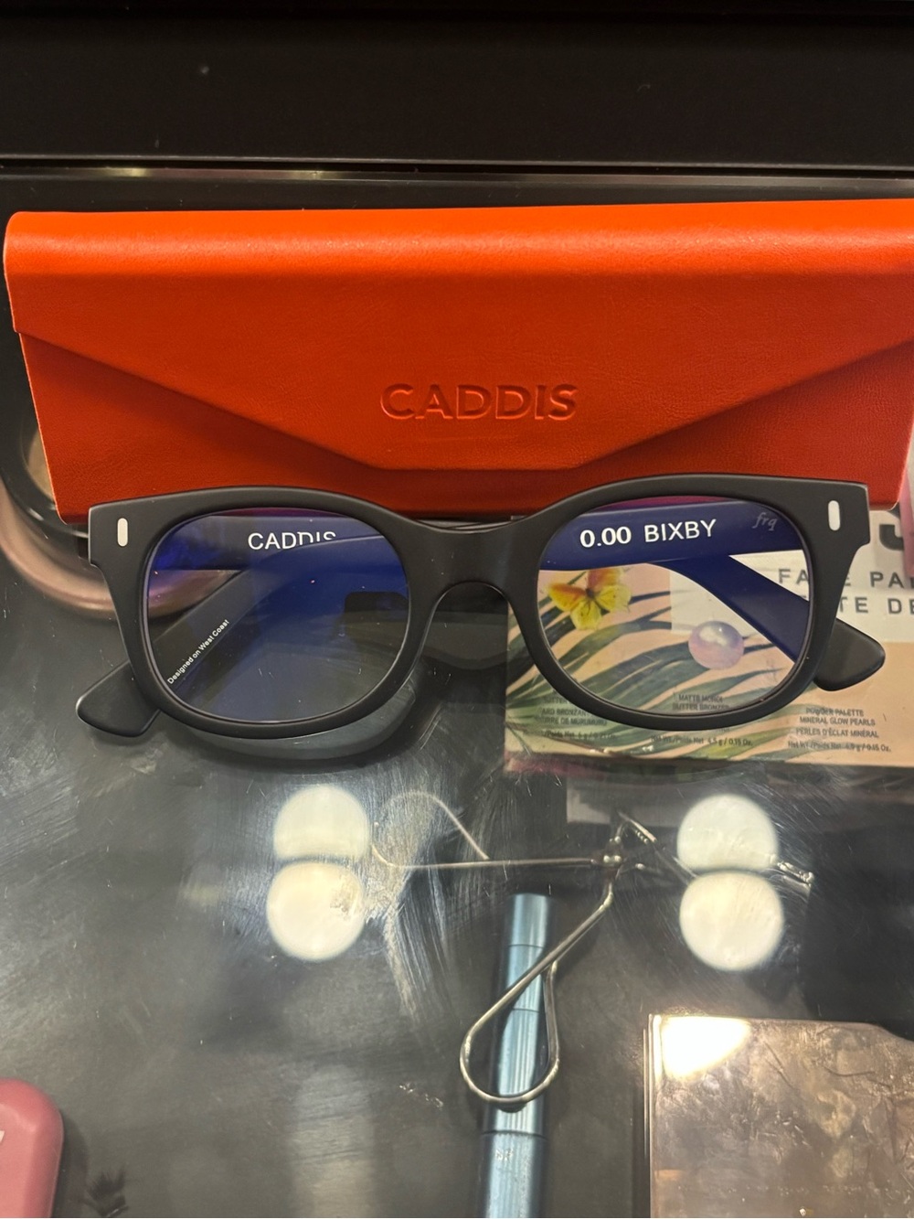 CADDIS Matte Black Round Glasses with Orange Case